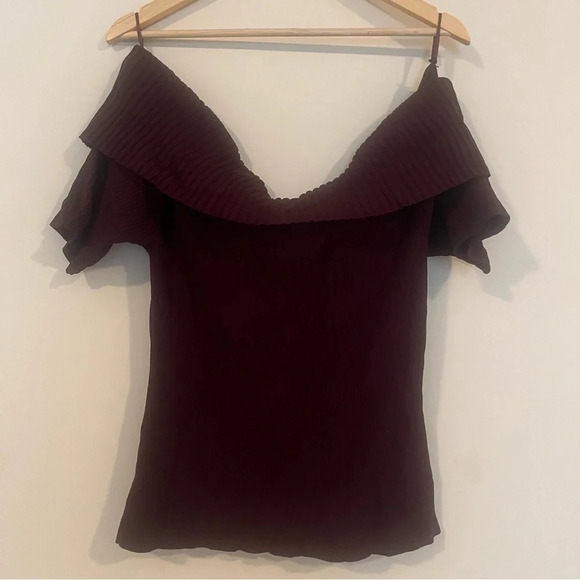 NWT NY&C Ribbed Off The Shoulder Purple Short Sleeve Top - Picture 1 of 6